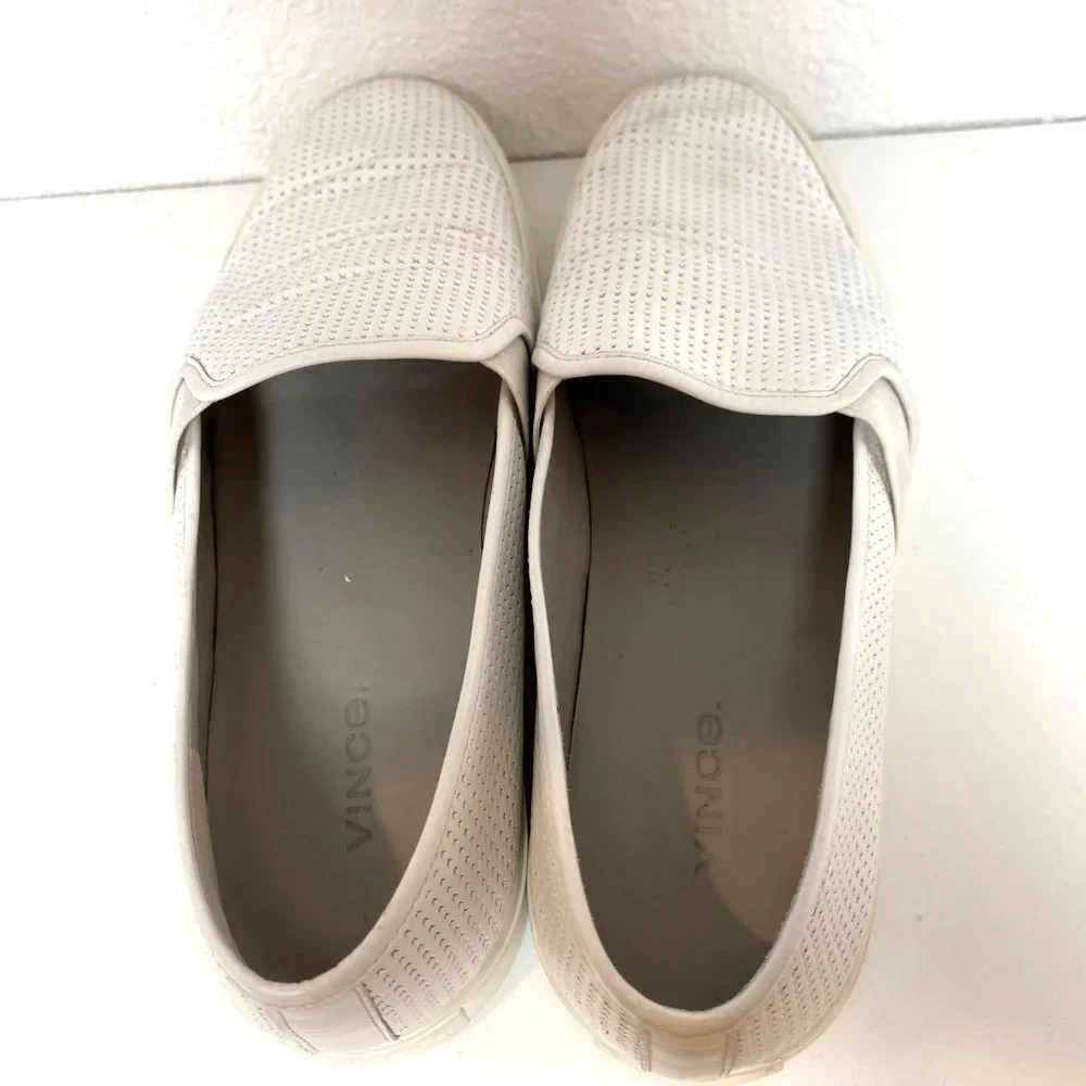Vince Perforated Blair 5 Slip-On Sneakers Leather Shoes White 8 - Picture 4 of 8